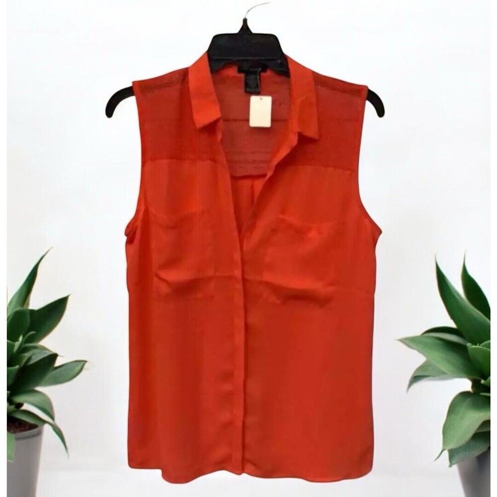 Timing bright‎ orange mesh top collared sleeveless Women’s Size M Button Down